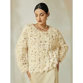 Apricot Sequin Feather Crew Neck Blouse Blouses Shop Online at Dubai Offers