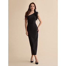 Black Fashion Party/Wedding Guest One Shoulder Feather Polyeste Maxi Dress dress to impress 2024 Clothing Shop Online at Dubai Offers