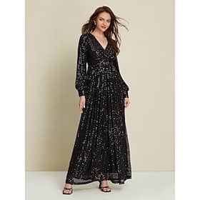 Black Sequin Party/Wedding Guest V Neck Long Sleeve Maxi Dress dress to impress 2024 Clothing Shop Online at Dubai Offers