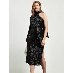 Black Velvet Sequin One Shoulder Party/Wedding Guest Glitter Split Midi Dress dress to impress 2024 Clothing Shop Online at Dubai Offers