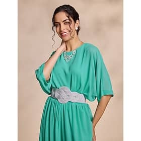 Chiffon Casual Magyar Sleeve Crew Neck Blouse(Belt Not Included) Blouses Shop Online at Dubai Offers