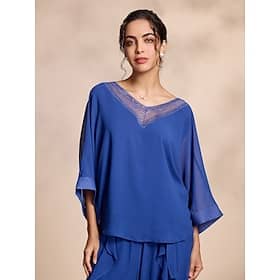 Chiffon Casual Magyar Sleeve Deep V Blouse Blouses Shop Online at Dubai Offers