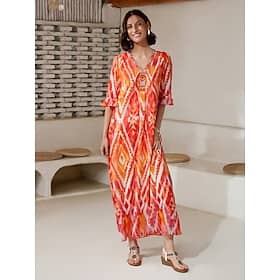 Chiffon Ethnic Print V Neck Midi Dress Clothing Shop Online at Dubai Offers