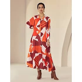 Chiffon Geometric Pattern Y Neck Casual Daily Maxi Dress Clothing Shop Online at Dubai Offers