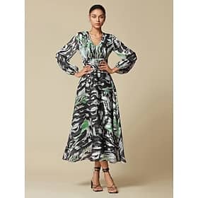 Chiffon Graphic V Neck Maxi Dress Clothing Shop Online at Dubai Offers