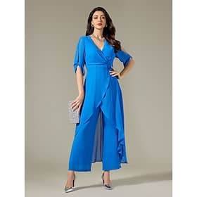 Chiffon Irregular Hem Split Sleeve Wide Leg Jumpsuit Clothing Shop Online at Dubai Offers