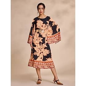 Chiffon Leaf Print Long Sleeve Midi Dress Casual Dresses Shop Online at Dubai Offers