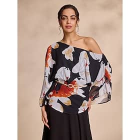 Chiffon One Shoulder Belted Long Sleeve Blouse Blouses Shop Online at Dubai Offers