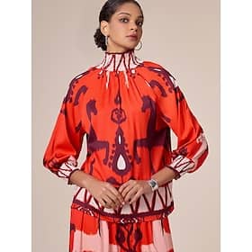 Chiffon Orange Bohemian Printing Turtleneck Blouse Blouses Shop Online at Dubai Offers