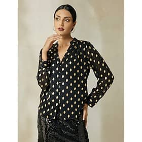 Chiffon Polka Dot Juliet Sleeve Collared Blouse Blouses Shop Online at Dubai Offers