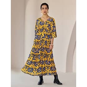 Chiffon V Neck Drawstring Vacation Print Maxi Dress Clothing Shop Online at Dubai Offers