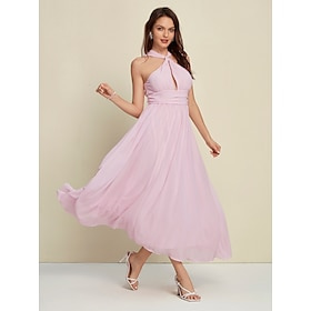 Chiffon Wedding Guest Halter Neck Sleeveless Midi Dress Casual Dresses Shop Online at Dubai Offers