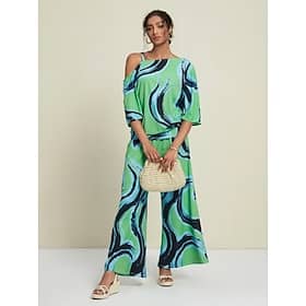 Geometric Mismatched Slash Neck Cold Shoulder Two Piece Set Clothing Shop Online at Dubai Offers