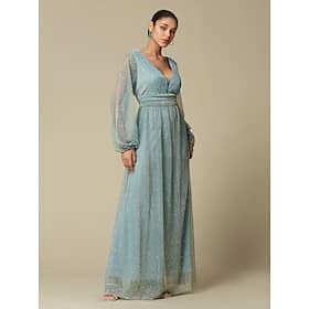 Green Fashion Party/Wedding Guest V Neck Long Sleeve Sparkle Polyester Maxi Dress dress to impress 2024 Clothing Shop Online at Dubai Offers