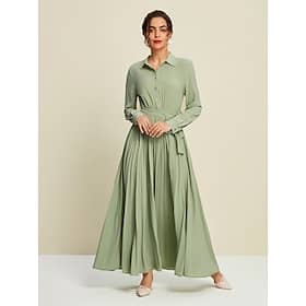 Hem Belted Turndown Long Sleeve Maxi Dress Casual Dresses Shop Online at Dubai Offers