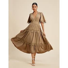 Lace Hem Wedding Guest V Neck Maxi Dress Casual Dresses Shop Online at Dubai Offers