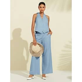 Linen Solid V Neck Tie Back Shirt Set Clothing Shop Online at Dubai Offers