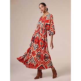 Loose Folk Drawstring Printing Vacation Maxi Dress Clothing Shop Online at Dubai Offers