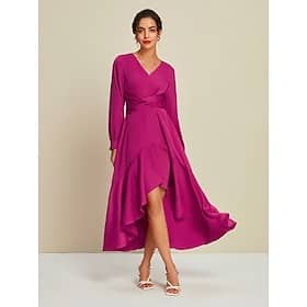 Magenta Satin Wedding Guest Long Sleeve Tie Back Maxi Party Dress dress to impress 2024 Clothing Shop Online at Dubai Offers