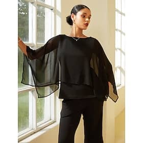 Modal Chiffon Crewneck Cape Sleeveless Top Blouses Shop Online at Dubai Offers