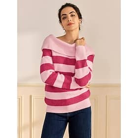 Off Shoulder Ribbed Knit Wool Blend Fall / Winter Causal Rose Red Sweater Clothing Shop Online at Dubai Offers