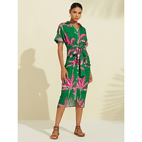 Print V Neck Shirred Midi Dress Clothing Shop Online at Dubai Offers