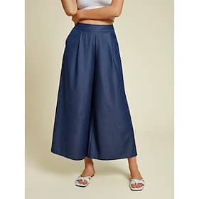 Rayon Dark Blue Pocket Wide Leg Pants Clothing Shop Online at Dubai Offers