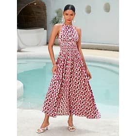 Rayon Geometric Lace Trim Maxi Dress Clothing Shop Online at Dubai Offers