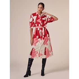 Red Polka Dot Printing V Neck Casual Midi Dress Clothing Shop Online at Dubai Offers