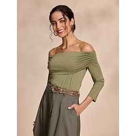 Ruched Long Sleeve Off Shoulder Shirt Clothing Shop Online at Dubai Offers