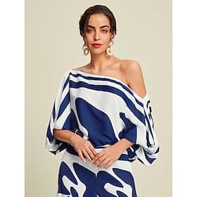 Satin Abstract Puff Sleeve Bateau Blouse Blouses Shop Online at Dubai Offers