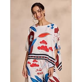 Satin Bateau Irregular Hem Magyar Sleeve Blouse Blouses Shop Online at Dubai Offers