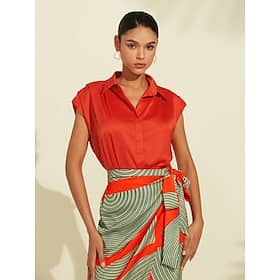 Satin Casual Solid Sleeveless Collared Shirt Clothing Shop Online at Dubai Offers