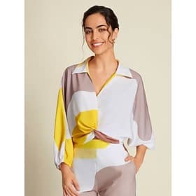 Satin Contrast Knot Front Balloon Sleeve Shirt Clothing Shop Online at Dubai Offers