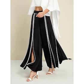 Satin Contrasting Binding Process Elegant Wide Leg Culottes Clothing Shop Online at Dubai Offers