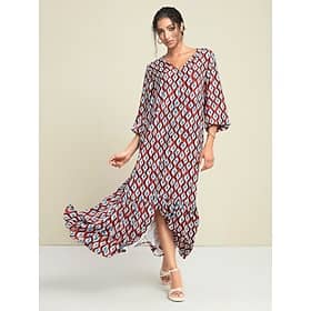 Satin Geometric Pocket Long Sleeve V Neck Maxi Dress Clothing Shop Online at Dubai Offers