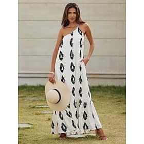 Satin Geometric Print Maxi Dress Clothing Shop Online at Dubai Offers