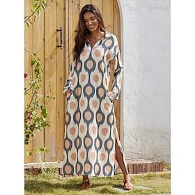 Satin Geometric Print Notch Lapel Maxi Shirt Dress Clothing Shop Online at Dubai Offers