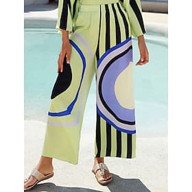 Satin Geometric Print Relaxed Elasticity Straight Pants Clothing Shop Online at Dubai Offers