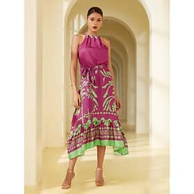 Satin Geometric Sleeveless Midi Dress Clothing Shop Online at Dubai Offers