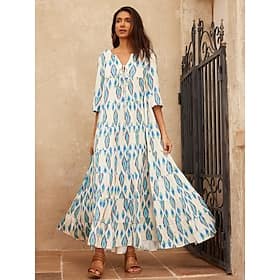 Satin Geometric V Neck Maxi Dress Clothing Shop Online at Dubai Offers