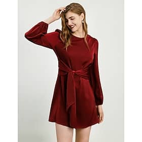 Satin Lace-Up Mini Dress Crew Neck Clothing Shop Online at Dubai Offers