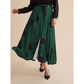 Satin Polka Dot Peplum Belted Split Ends Maxi Skirt Clothing Shop Online at Dubai Offers