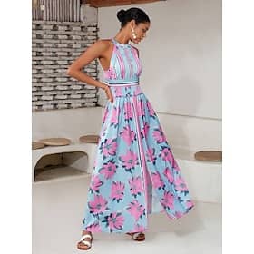 Satin Print Halter Neck Backless Maxi Dress Clothing Shop Online at Dubai Offers