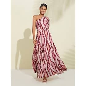 Satin Print One Shoulder Maxi Dress Clothing Shop Online at Dubai Offers