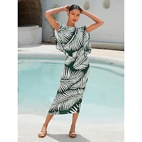 Satin Print Raglansleeve Midi Dress Clothing Shop Online at Dubai Offers