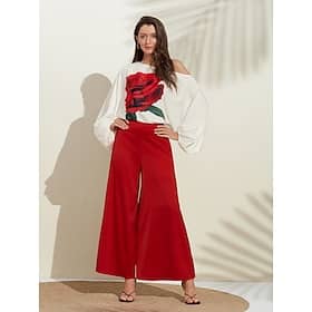 Satin Printed Puff Sleeve Cold Shoulder Culottes Set Clothing Shop Online at Dubai Offers