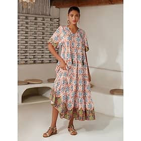 Satin Rainbow Totem Print Swing Maxi Dress Clothing Shop Online at Dubai Offers