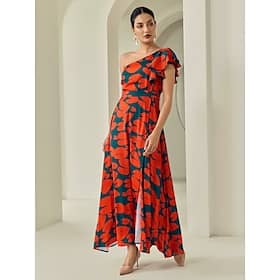 Satin Sleeveless Heart-shaped Ruffle Elegant Maxi Dress Clothing Shop Online at Dubai Offers