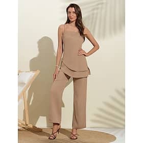 Satin Solid Irregular Hem Cami Set Clothing Shop Online at Dubai Offers